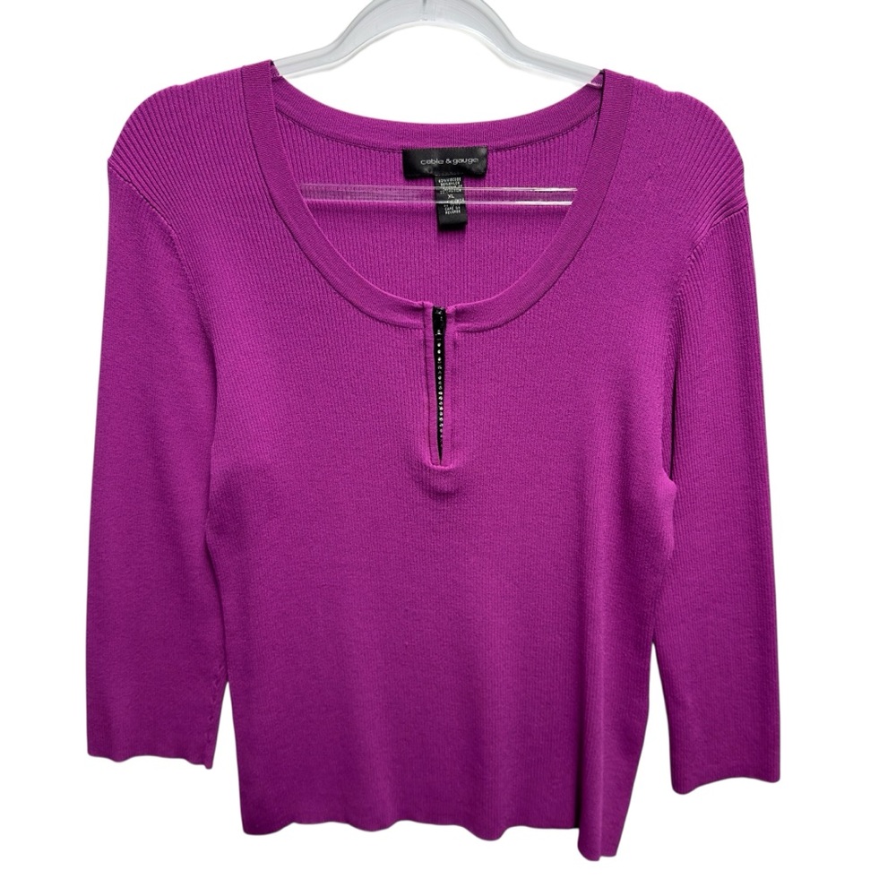 Silky Viscose Rib Knit Jeweled Zipper Sweater Pullover